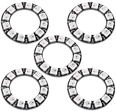 Sparkleiot 12 Bits WS2812B RGB LED Ring - Adressierbar mit Integriertem Treiber DC 5V für Arduino, Raspberry Pi, ESP32 (5 Stück)