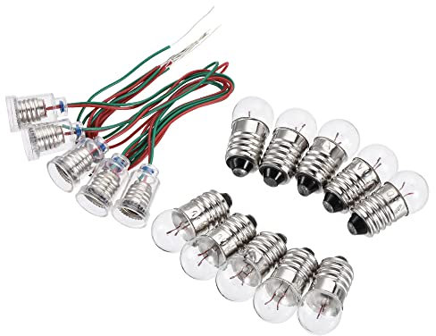 sourcing map E10 Lamp Socket, 1.5V Bulb Holder Wire Lead Screw Base with E10 Bulb, Nickel Plated Copper, 1 Set