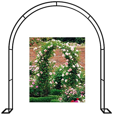 Ortolc Arco per Rampicanti da Balcone Archi Giardino per Glicine con Base, Bianco/Nero, antiruggine, Arco per Piante Rampicanti Pergola in Acciaio Sostegno Rose Rampicanti, 240x220cm/7.9x7.2ft