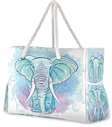 Mnsruu Bunte indische Elefanten-Tier-Tragetasche, Strandtasche, große Tasche, Seilgriffe, für Einkaufen, Reisen, im Freien