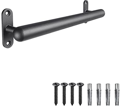 Dolibest Metal Handrail, 66cm Stair Rail Indoor Banister Railing Black Wall Mounted Staircase Balustrade 3.3cm Round Pipe Non-Slip Outdoor Safety Grab Handle Bar for Younger/Elder/Disabled