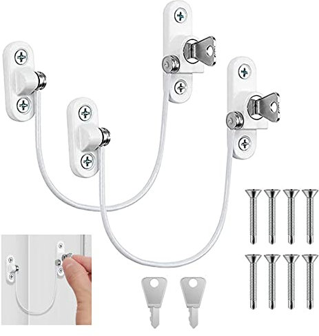 2pcs Window Restrictor Locks, UPVC Child Baby Security Wire Catch with Screw Keys UPVC Windows Ventilation Lock for Home Public and Commercial Applications.