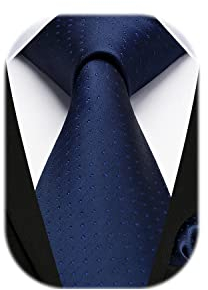 HISDERN Krawatte Marine Herren Krawatten mit Einstecktuch Punkte Krawatte Hochzeit und Taschentuch Set