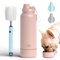 Miracle Pets Gourde Chien Promenade, Bouteille d'eau de Voyage Chiens, 1L Isotherme avec Gamelle Chien Portable - Parfait pour La Plage, Randonnée, Camping (Misty Rose) Brosse de Nettoyage