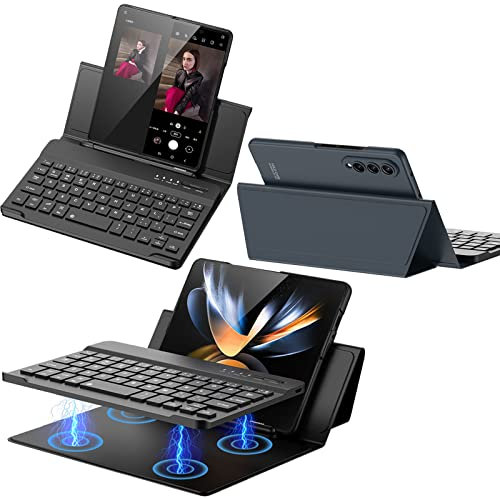 Keyboard Holster for Samsung Z Fold 3/Fold 4 with Pencil Holder, Maganetically Bluetooth Keyboard Detachable, Mate Xs/Find X2/iPad Case with Keyboard (Deep Blue)