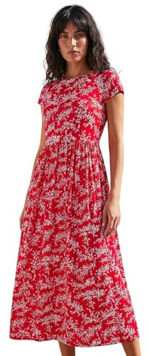Roman Midi Dress with Pockets for Women UK Ladies Stretchy Jersey Maxi Long Short Sleeve Elasticated Gathered High Waist Boho Flattering Skater Swing Fit Flare