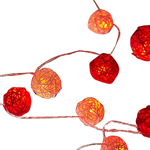 AUNMAS Rattan Kugel Schnur Licht Dekoratives Rotes Stern Licht Romantische Rattan Kugel Schnur Innen Außen Laternen Lichter für Weihnachtsfeier Heimdekoration Garten Party Hinterhof (1,5 m)