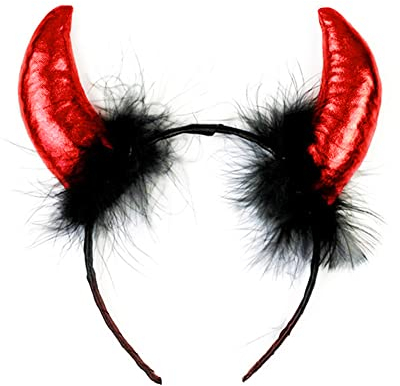 Tryfansty Teufel Hörner mit Plüsch für Damen Herren & Kinder, Halloween Teufelshörner Glitzer, Teufel Haarreif Kinder, Haarreif mit Ohren für Halloween, Karneval Kopfschmuck Cosplay