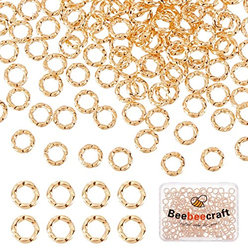 Beebeecraft 1 Box 200 Stück Verdrehte Offene Biegeringe 18K Vergoldete Biegeringe Verbindungsstücke 6mm O-Ringe Für DIY Ohrring-Armband-Halsketten