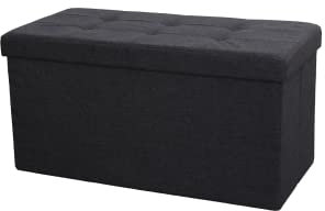 Large Ottoman Foldaway Storage Blanket Toy Box Bench Twill Linen with Buttons (Charcoal, 76cm x 38cm)