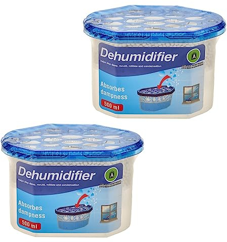 ARIANA HOMEWARE® Disposable Dehumidifier Condensation Absorber 500ml - Prevent Damp, Mildew & Mould | Interior Moisture Remover for Home, Wardrobe, Bedroom, Bathroom, Caravan and Garage - Pack of 2