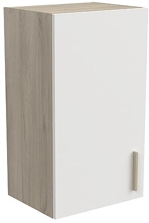 Meuble Haut de Cuisine Modulable 1 Porte - Cuisine Complete ‟ORIGAN” – Coloris Blanc Mat & Chêne - 40 x 30 x 70 cm