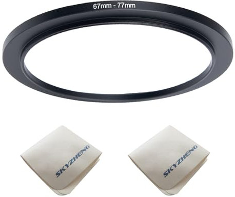 67 mm Objektiv auf 77 mm Kameraobjektiv-Adapter, 67 mm auf 77 mm, Step-Up-Ring-Adapterring für alle Marken von UV-ND-CPL, mit Premium-Objektiv-Reinigungstuch, 2 Stück (67 mm-77 mm)