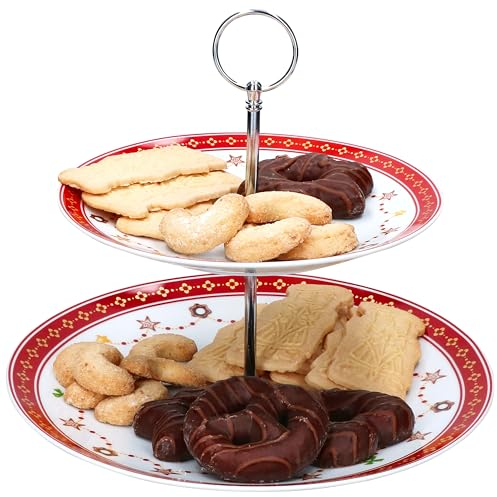 MamboCat Présentoir de Rêve de Noël | Ø 27 cm | Support à 2 Étages en Porcelaine pour l'Avent et Saint-Nicolas | Plateaux de Service pour Biscuits, Cupcakes