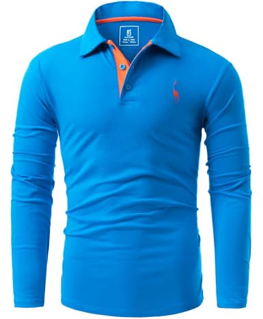 GLESTORE Long Sleeve Polo Shirts Mens Golf Giraffe Tops Men's Adult Casual Polos Blue L