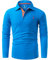 GLESTORE Long Sleeve Polo Shirts Mens Slim Fit T Shirt Golf Button Down Collared Blue L