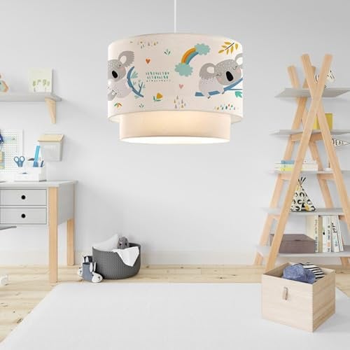lux.pro Kinderzimmer Lampe Lurgan Deckenleuchte E27 LED-geeignet Hängelampe mit Stoffschirm doppelt Koala-Motiv 70 cm hoch Weiß
