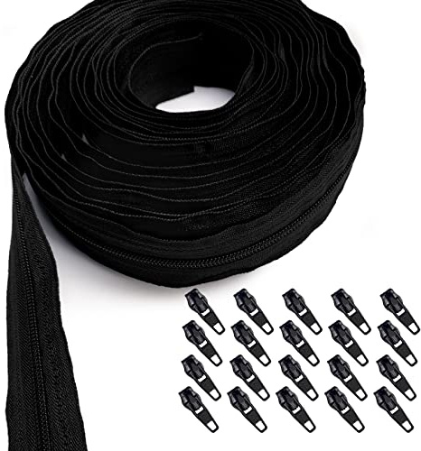 KGS Reißverschluss von Yard | #3 Nylon-Reißverschlussrolle | 4 Meter und 20 Reißverschlussschieber (schwarz)