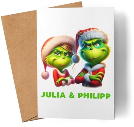 Kiddle-Design Personalisierte Anti Weihnachten Karte Weihnachtskarte Weihnachten Grinch Lustig mit Name Nikolaus Fun Geschenkidee Wichtelgeschenk für Paare
