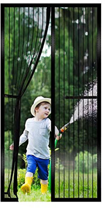 RnCop Magnetic Screen Door fits Door up to 80 ×200cm, Heavy Duty Fly Screen Door Mesh Screen Curtain - Self Sealing, Hands Free, Frame Hook & Loop-Black