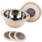 Ensemble de Passoire 4 en 1 avec Bol à Mélanger et Outils de Tranchage, Panier de Vidange Rotatif à Double Couche avec Couvercle et Trancheuse, Passoires et Passoires (Beige)