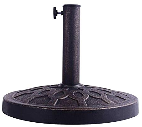 KOMFOTTEU Pied de Parasol Rond avec Motif pour Bâton de Parasol 38/48 mm, Base de Parasol en Résine, Support de Parasol de Balcon, Jardin, Terrasse, Plage, Poids Propre 13 kg, Bronze