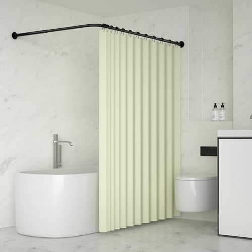 YOFOQ Duschvorhangstange L Form, Verstellbare L-förmige Ecke Duschstange 62-94x141-174cm, Duschvorhangstange Ecke aus Edelstahl, Duschstange für Badewanne mit 16 Duschvorhangring