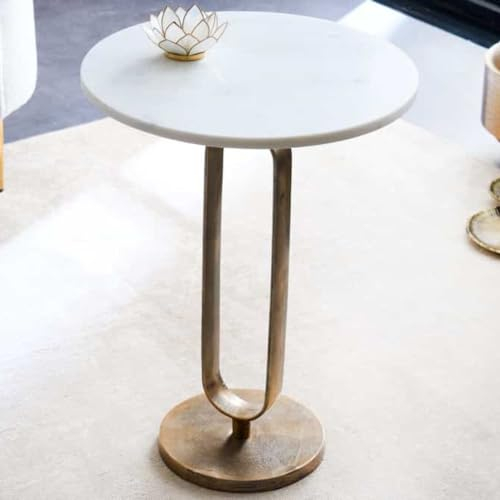 LEBENSwohnART Eleganter Beistelltisch Grace 45x60cm Marmor Weiss Metall Gold-antik