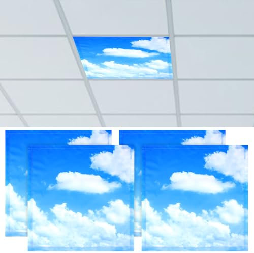 Haishell 4 Pcs 2 x 2 Feet Fluorescent Light Covers for Ceiling Lights Shade Panel Magnetic Ceiling Light Covers Reducing Harsh Glare Flicker Filters for Classroom (Sky Cloud)