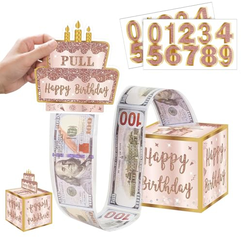 Geldgeschenke Geburtstag Überraschungsbox DIY Geldgeschenk Verpackung Happy Birthday Geschenkbox, mit 50 Selbstklebenden Klarsichttüten, Surprise Box für Eltern, Kinder liebe Menschen