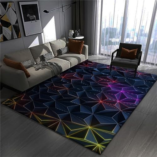 Gaming Chair Mat Rug - Gamer Teen Bedroom - Non-slip Easy To Clean Carpet - Desk Floor Protector Mat - 3D Illusion Neon Lines Print - Suitable for Boys Girls Kids E-sports Room (Purple,80x160cm)