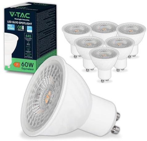 V-TAC 6x Bombillas LED GU10-6W (Equivalente a 6W) - Chip SAMSUNG - 445 Lumen - Spot LED GU10 Alta Luminosidad - Bombilla Máxima Eficiencia y Bajo Consumo - 4000K Blanco Neutro