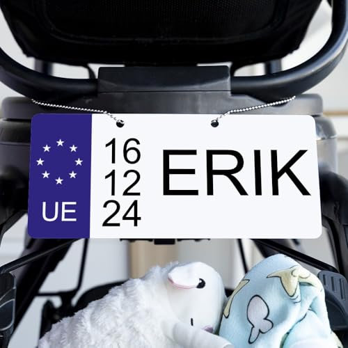 Wanapix | Mini Kennzeichen mit Name und Bild Bedrucken | Fahrräder/Kinderwagen/Dreiräder | 21x9,5 cm | Aluminium | EU