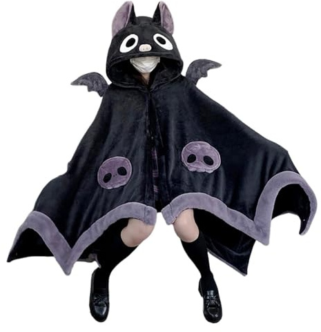 Süße Halloween-Decke, tragbar, Hoodie, niedliches Design, Halloween-Decken und Fäden, super weich mit Dämonen-Flügeln, bequem, Batt-Cloak, Halloween Throw Blanket für Zuhause, Theme Gathering