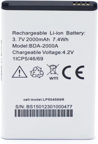 Mobile Phone Rechargeable Battery Model BDA-2000A | Compatible with Doro Phone Models 8031, 8031C, DSB-0010, 8030, Liberto 825, 822, PhoneEasy 824 | 2000mAh, 3.7V, Lithium-Ion Replacement Battery