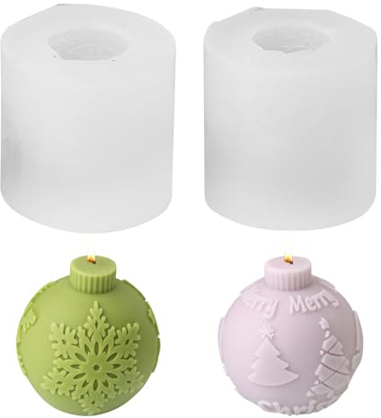 Silikonformen Gießformen Weihnachten Kerzenformen zum Gießen | 3D Weihnachtskugel Silikonform Weihnachten mit Schneeflocke,Gießformen Silikon Christbaumkugeln Kerzenform für Weihnachtsdeko