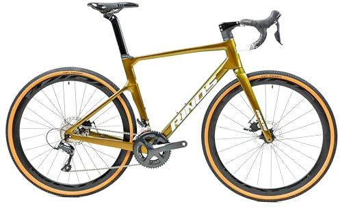 Rinos Sandman 1 Gravelbike Carbon – Sora 18 Gänge, Mechanische Scheibenbremsen, CST 700x40C Reifen – 9,8 kg – Rennrad & Bikepacking – Chameleon Gold/Blau (Chameleon Gold, XL (58cm))