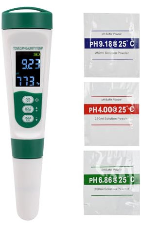 pH Messgerät Wasser, Aideepen PH/EC/TDS/Salzgehalt/Thermometer 5 in 1 pH Wert Messgerät mit Automatischer Temperatur, ph tester für Trinkwasser, Pool, Hydrokultur, Spa(Wiederaufladbar)
