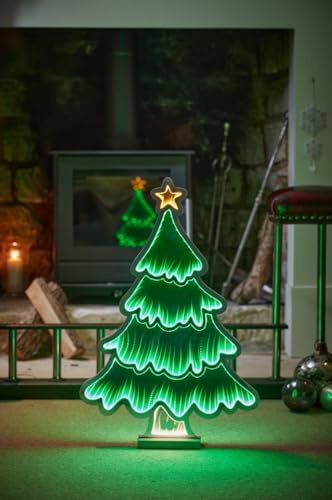 Smart Garden Weihnachten Infinity Spiegel Effekt 3D Weihnachtsbaum LED Licht - Grün - 40cm - Doppelseitig - Weihnachtsdekoration für Zuhause - Festliche Weihnachtsbeleuchtung