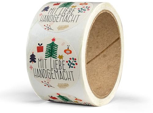 Aufkleber Mit Liebe handgemacht – 50 Stück – rund, Ø 4 cm – als Sticker oder Etiketten für Weihnachten – Geschenke, Marmelade, Plätzchen, Likör - Mit Liebe handgemacht - WALD