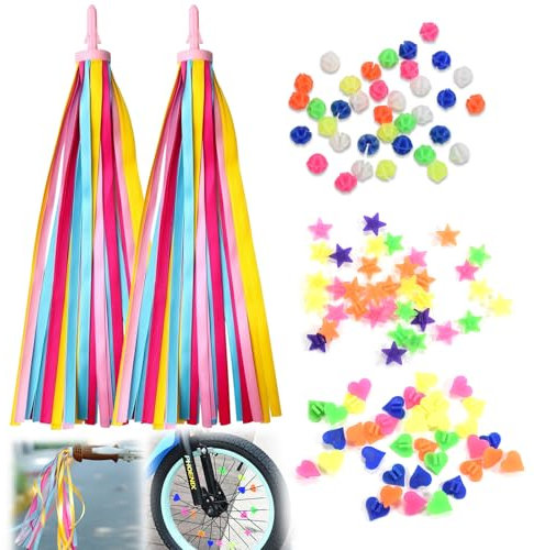 YALiya 5 Stück Kinder Fahrrad Luftschlangen, Lenker Bunte Bänder Streamer, Fahrrad Griffe Quasten Bänder für Dekoration, Glitzer, Speichenperlen zum Verzieren von Kinderfahrrädern, Scootern und Mehr