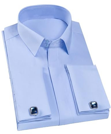 Wjnvfioo Chemise classique à manches longues pour homme avec boutons cachés (boutons de manchette inclus), bleu clair, XL