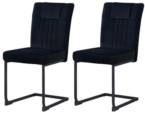 JYMTOM Samt Freischwinger Schwingstühle 2er Set mit hoher Rückenlehne, Esszimmerstühle mit mattem Metallgestell für Wohnzimmer Esszimmer Büro (2, Schwarz)
