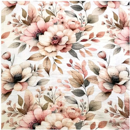 Musselin Flower Double Gauze Digital Print ab 0,5m x 1,38m Baumwollstoff Meterware, Motiv:Blumen 1