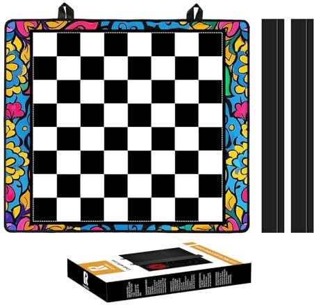 KitchenRaku 61x53cm Hob Cover, Electric Hob Covers, Ceramic Hob Covers, Induction Hob Covers, Glass Hob Covers for Electric Cookers to Protect from Scratches (Checkered & Floral Border Pattern)