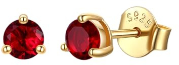 JustBeingCute Ohrringe Gold 585 Vergoldet Ohrstecker Silber 925 Zirkonia | Ohrstecker Gold mit Stein Geburtsstein Rot Grün Hypoallergen Stecker Schmuck Damen Geschenk für Frauen 4/5/6/6.5/7.5/8 mm