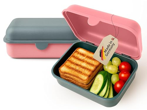 MEBY 2er Set Brotdose – Lunchbox für Kinder & Erwachsene – BPA-frei, spülmaschinenfest, mikrowellengeeignet – Robuste Snackbox/Frühstücksbox mit austauschbarem Deckel. Made in Germany (Pink & Grau)