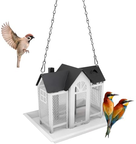 YUEHISY Vogelfutterhause, Große Kapazität Wetterfestem Eisen -Mesh -Vogelfutter für Außengarten, mit Eichhörnchen -Proof -Design Leicht zu Hängen und zu Reinigen (White)
