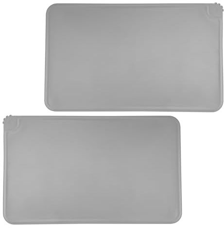 2 STK Napfunterlage Katzen Hund,Futtermatte Katzen Hundenapf,Grau/48 x30 cm | Rutschfeste Silikon Unterlage, Futtermatte,wasserdichte Futterunterlage Katze Hund für Futternapf Fütterungsmatte mit Rand