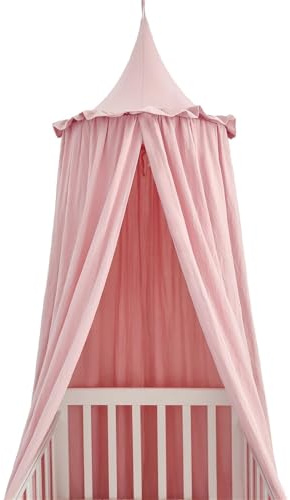 ZIHDKE Baldachin mit Rüschen, Baumwoll-Abdeckungsnetz for Leseecke, Vorhang for Verstecken, for Aufhängen, rundes Zelt Für Mädchen Zimmerdekoration(Pink)
